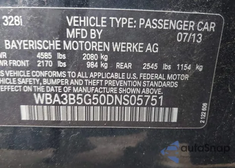 2013 BMW 328I xDrive from USA, damaged, VIN WBA3B5G50DNS05751